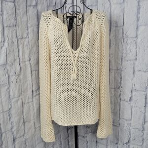 Abercrombie‎ & Fitch Cream Open Knit Crochet Sweater Large